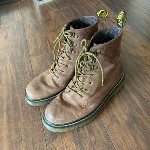 Brown leather doc martens with floral patern